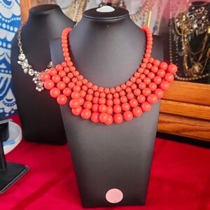 Coral Bead Statement Necklace Chunky Costume Jewelry